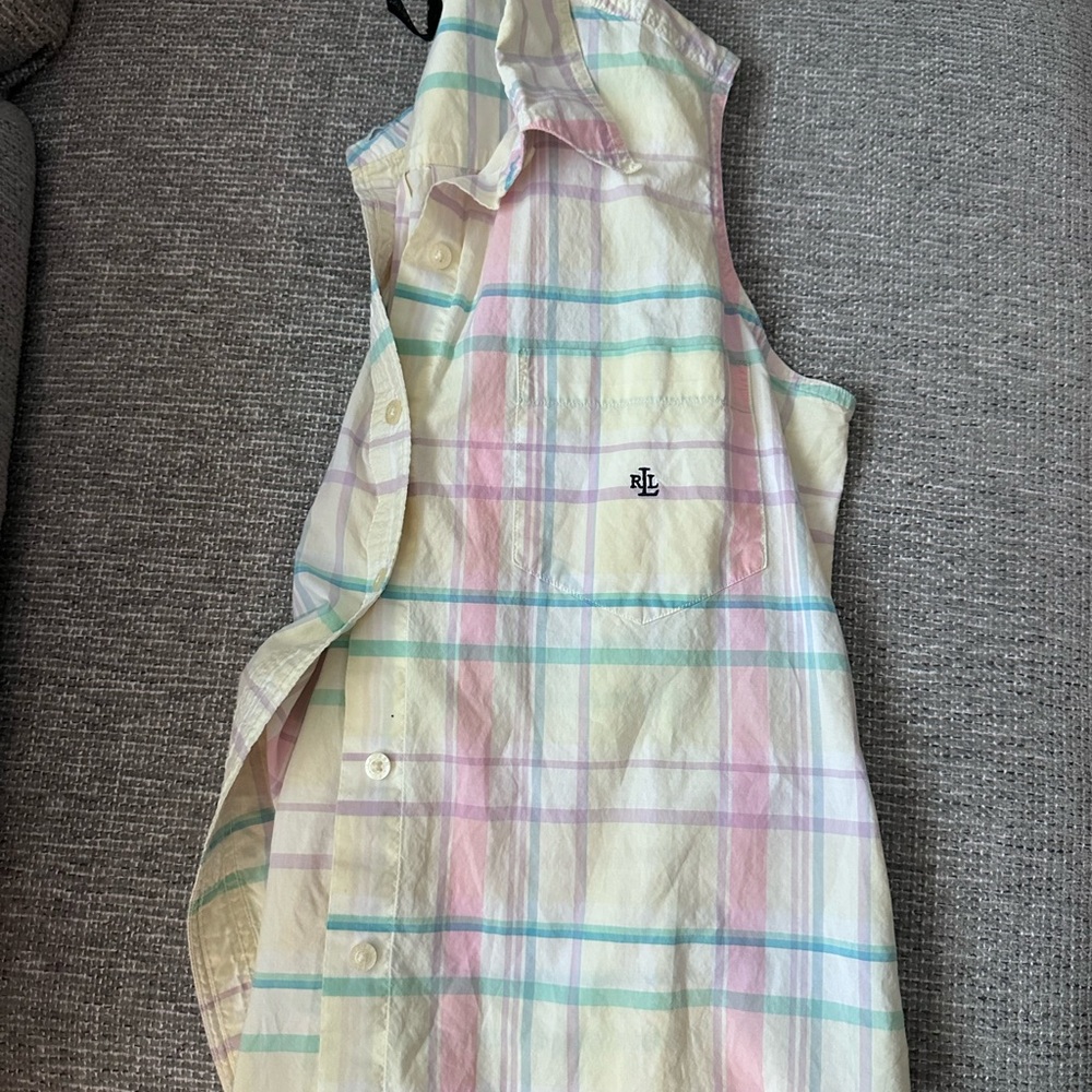 Multicolored Ralph Lauren short sleeve button up stripe top - Picture 5 of 5